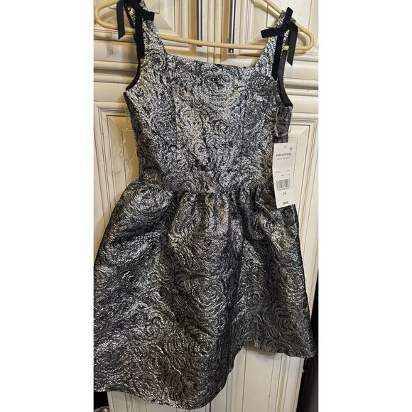 Rare Editions Girls Metallic Brocade Fit & Flare Social Dress Silver Size 14 NWT - Picture 1 of 10